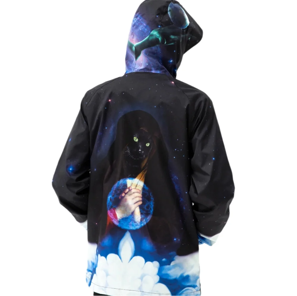 Cosmic Cat Galaxy Gypsy Anorak Jacket RipNDip  Graphic Hoodie Black Small